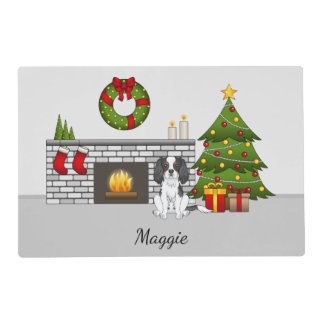 Tricolor Cavalier Dog In A Christmas Room &amp; Text Placemat