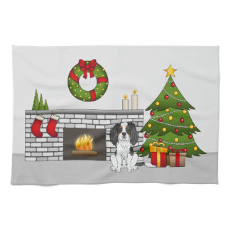 Tricolor Cavalier Dog In A Festive Christmas Room Kitchen Towel