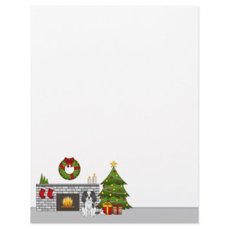Tricolor Cavalier Dog In A Festive Christmas Room Letterhead