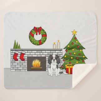 Tricolor Cavalier Dog In A Festive Christmas Room Sherpa Blanket