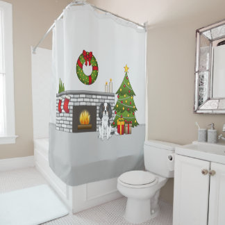 Tricolor Cavalier Dog In A Festive Christmas Room Shower Curtain