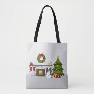 Tricolor Cavalier Dog In A Festive Christmas Room Tote Bag