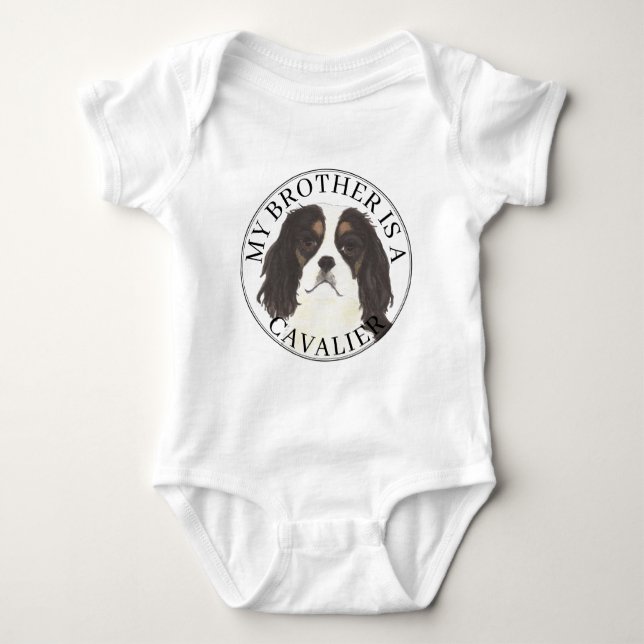 Tricolor Cavalier King Charles Spaniel Big Brother Baby Bodysuit (Front)