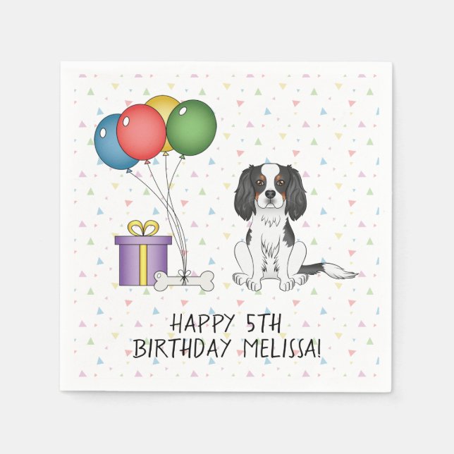 Tricolor Cavalier King Charles Spaniel - Birthday Napkins (Front)