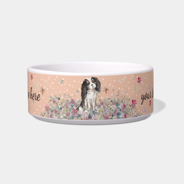 Tricolor Cavalier King Charles Spaniel Dog Bowl