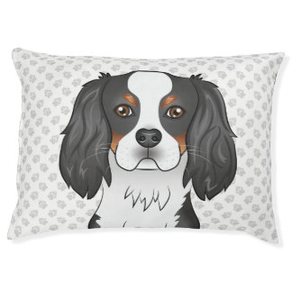 Tricolor Cavalier King Charles Spaniel Dog Head Pet Bed