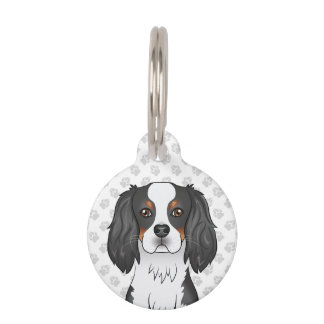 Tricolor Cavalier King Charles Spaniel Dog Head Pet ID Tag
