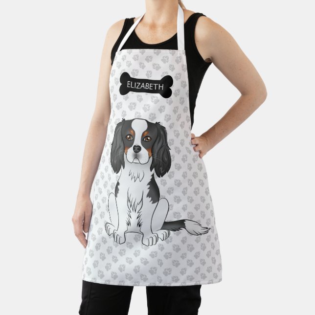 Tricolor Cavalier King Charles Spaniel Dog & Name Apron (Insitu)