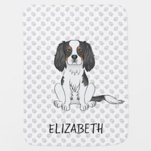 Tricolor Cavalier King Charles Spaniel Dog & Name Baby Blanket