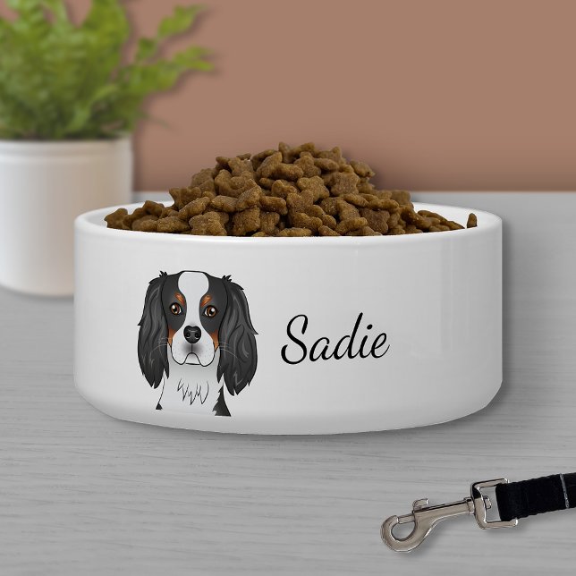 Tricolor Cavalier King Charles Spaniel Dog & Name Bowl (Creator Uploaded)