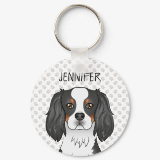 Tricolor Cavalier King Charles Spaniel Dog &amp; Name Keychain