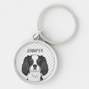 Tricolor Cavalier King Charles Spaniel Dog & Name Keychain