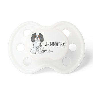 Tricolor Cavalier King Charles Spaniel Dog &amp; Name Pacifier