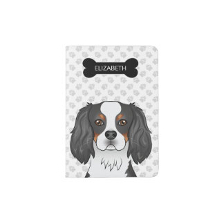 Tricolor Cavalier King Charles Spaniel Dog &amp; Name Passport Holder