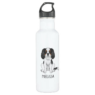 Tricolor Cavalier King Charles Spaniel Dog &amp; Name Stainless Steel Water Bottle