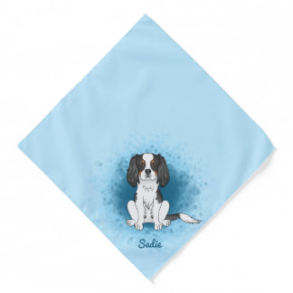 Tricolor Cavalier King Charles Spaniel Dog On Blue Bandana