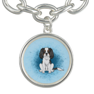 Tricolor Cavalier King Charles Spaniel Dog On Blue Bracelet