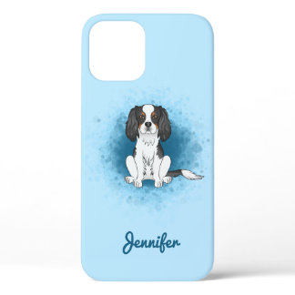 Tricolor Cavalier King Charles Spaniel Dog On Blue iPhone 12 Case