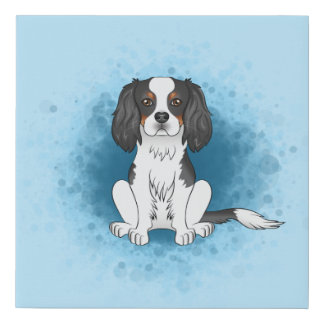 Tricolor Cavalier King Charles Spaniel Dog On Blue Faux Canvas Print