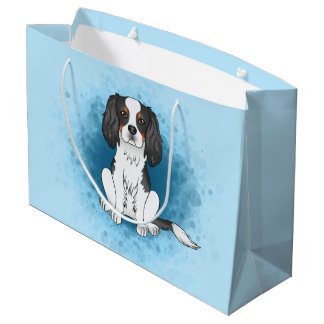 Tricolor Cavalier King Charles Spaniel Dog On Blue Large Gift Bag