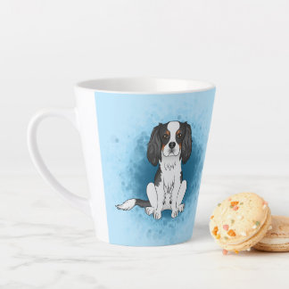 Tricolor Cavalier King Charles Spaniel Dog On Blue Latte Mug