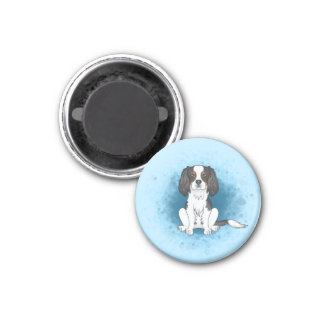 Tricolor Cavalier King Charles Spaniel Dog On Blue Magnet