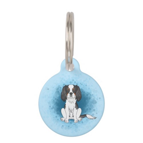Tricolor Cavalier King Charles Spaniel Dog On Blue Pet ID Tag