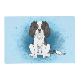 Tricolor Cavalier King Charles Spaniel Dog On Blue Placemat