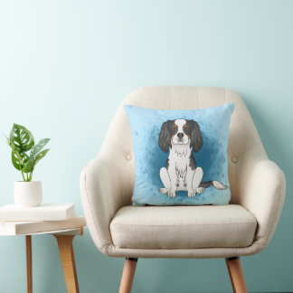 Tricolor Cavalier King Charles Spaniel Dog On Blue Throw Pillow