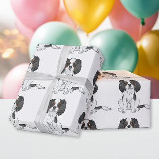 Tricolor Cavalier King Charles Spaniel Dog Pattern Wrapping Paper