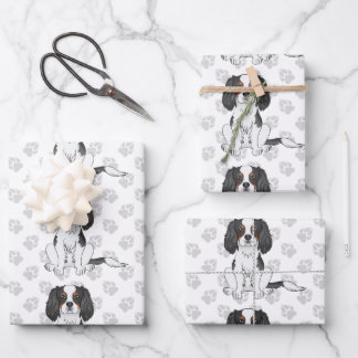 Tricolor Cavalier King Charles Spaniel Dog Pattern Wrapping Paper Sheets