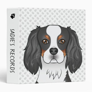 Tricolor Cavalier King Charles Spaniel Dog & Paws 3 Ring Binder