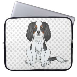 Tricolor Cavalier King Charles Spaniel Dog &amp; Paws Laptop Sleeve