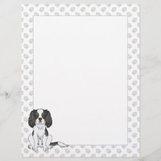 Tricolor Cavalier King Charles Spaniel Dog &amp; Paws Letterhead