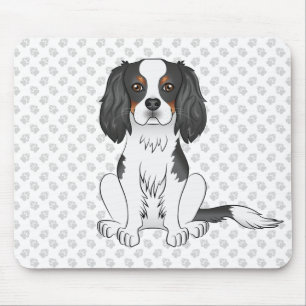 Tricolor Cavalier King Charles Spaniel Dog & Paws Mouse Pad