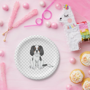 Tricolor Cavalier King Charles Spaniel Dog & Paws Paper Plates