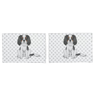 Tricolor Cavalier King Charles Spaniel Dog & Paws Pillow Case