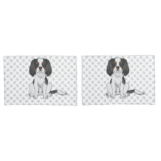 Tricolor Cavalier King Charles Spaniel Dog &amp; Paws Pillow Case