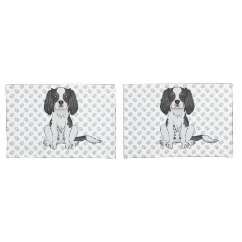 Tricolor Cavalier King Charles Spaniel Dog  Paws Pillow Case