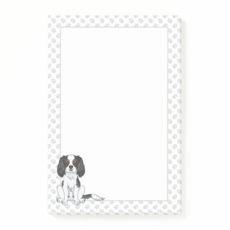 Tricolor Cavalier King Charles Spaniel Dog &amp; Paws Post-it Notes