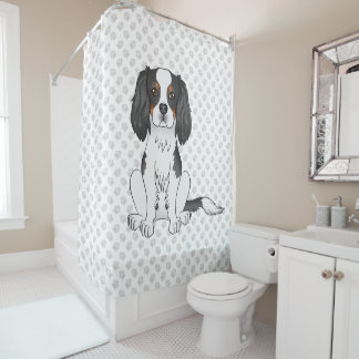 Tricolor Cavalier King Charles Spaniel Dog &amp; Paws Shower Curtain
