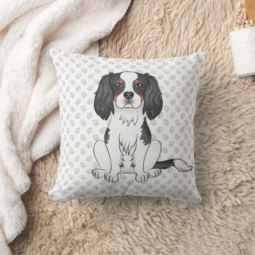 Tricolor Cavalier King Charles Spaniel Dog  Paws Throw Pillow