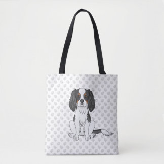 Tricolor Cavalier King Charles Spaniel Dog &amp; Paws Tote Bag