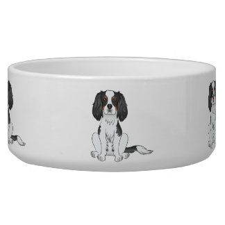 Tricolor Cavalier King Charles Spaniel Dog Sitting Bowl