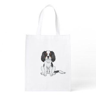 Tricolor Cavalier King Charles Spaniel Dog Sitting Grocery Bag