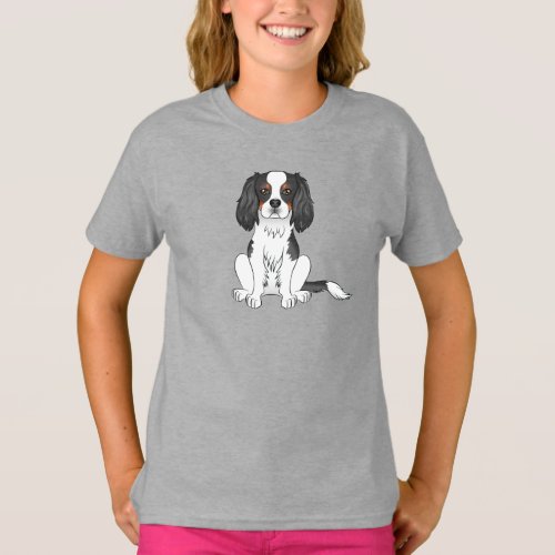 Tricolor Cavalier King Charles Spaniel Dog Sitting T_Shirt