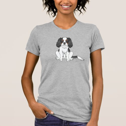 Tricolor Cavalier King Charles Spaniel Dog Sitting T_Shirt