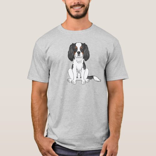 Tricolor Cavalier King Charles Spaniel Dog Sitting T_Shirt