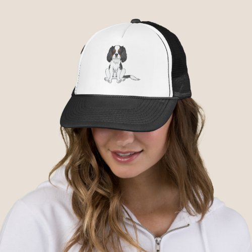 Tricolor Cavalier King Charles Spaniel Dog Sitting Trucker Hat