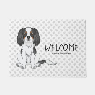 Tricolor Cavalier King Charles Spaniel Dog & Text Doormat